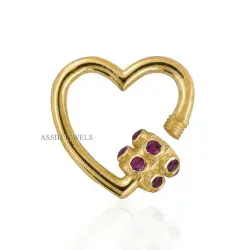 14K Yellow Gold Plated Pink Cubic Zirconia Screw Heart Carabiner Lock