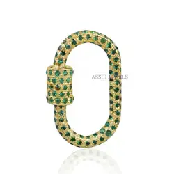 14K Yellow Gold Plated Tsavorite Carabiner Lock Jewelry