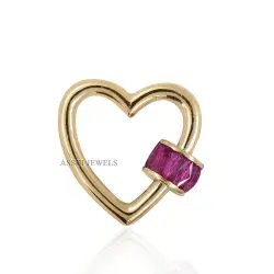 14K Yellow Gold Plated Pink Cubic Zirconia Baguette Heart Carabiner Lock Jewelry
