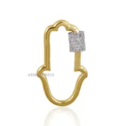 14K Yellow Gold Plated Diamond Screw Hamsa Carabiner Lock Jewelry