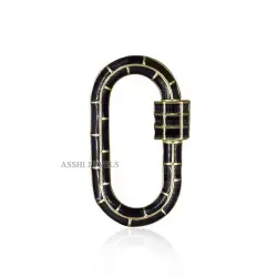 14K Yellow Gold Plated Black Enamel Carabiner Lock Jewelry