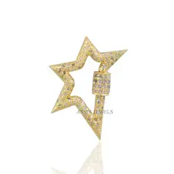 14K Yellow Gold Diamond Star Carabiner Lock Jewelry