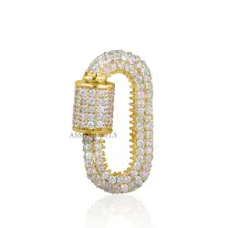 14K Yellow Gold Single Cut Diamond Carabiner Lock Jewelry