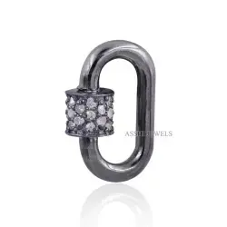 925 Silver Gray Plated Diamond Screw Carabiner Lock Jewelry