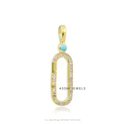 14K Yellow Gold  Diamond Turquoise Enhancer lock Jewelry