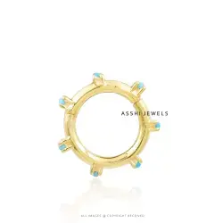14K Yellow Gold Turquoise Dotted Round  Enhancer Round Lock Jewelry