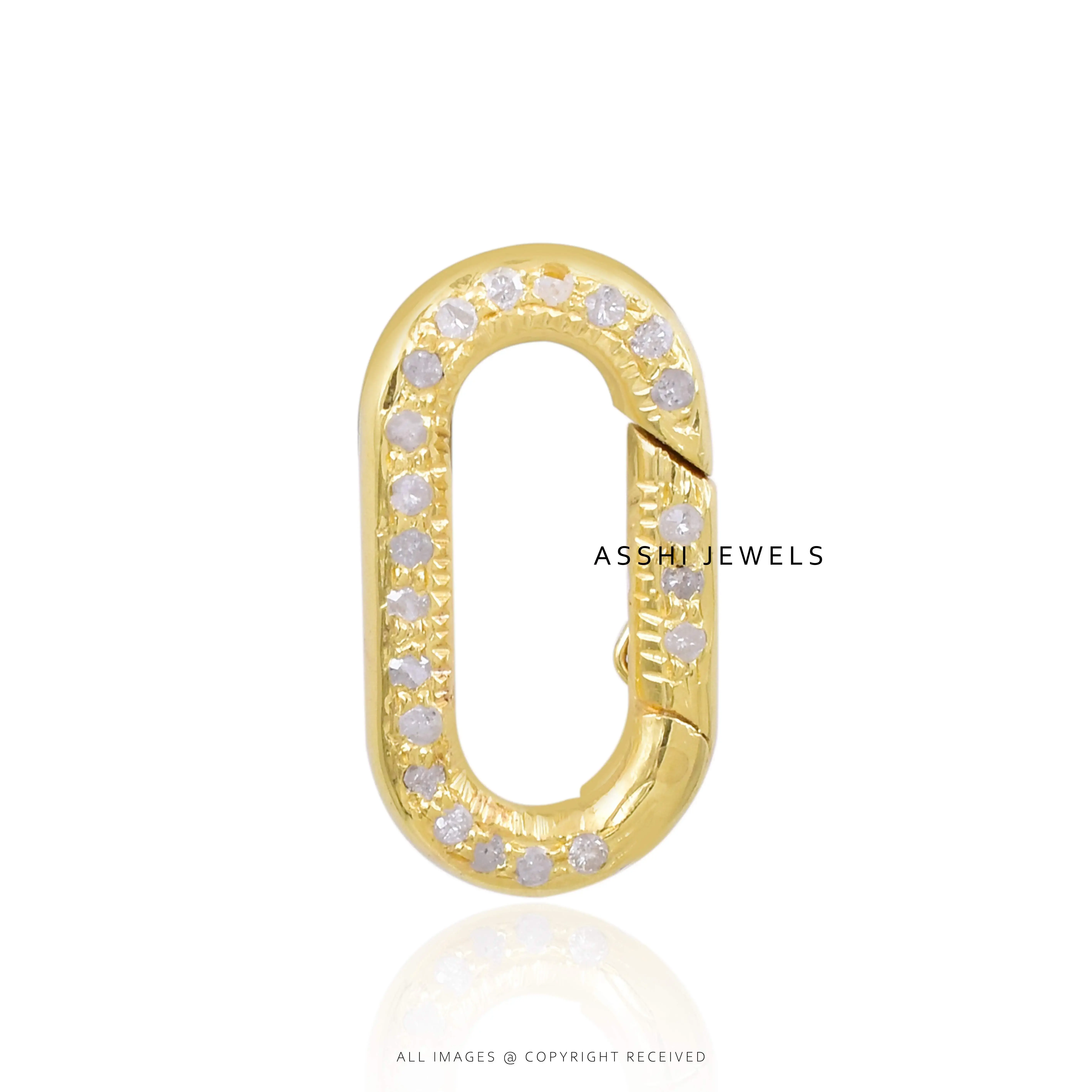 14K Yellow Gold Diamond Oval Spring Enhancer Lock Jewelry