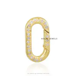 14K Yellow Gold Diamond Oval Spring Enhancer Lock Jewelry