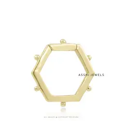 14K Yellow Gold Plain Oval Hexagon Enhancer Lock Jewelry