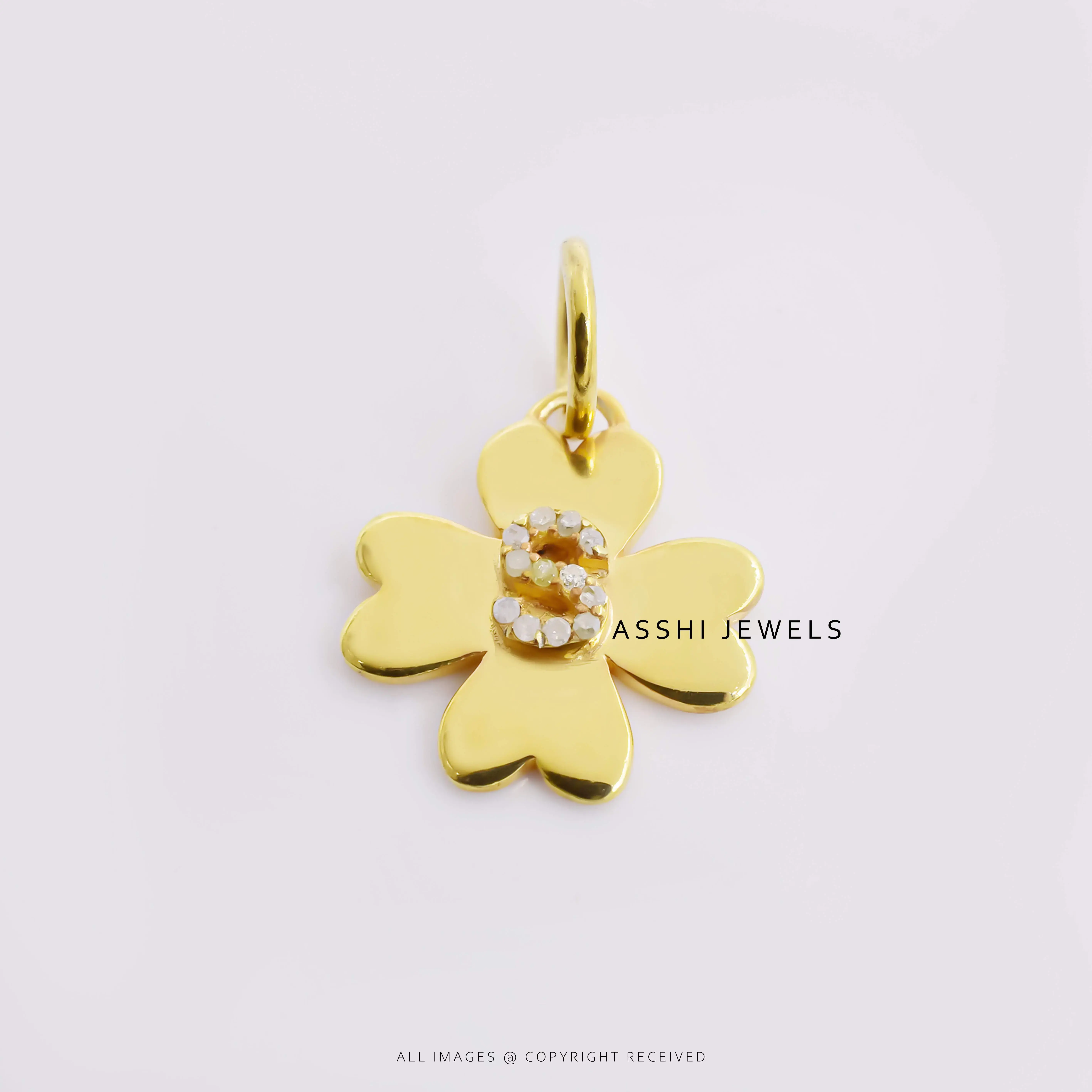 14K Yellow Gold Plated S Letter Diamond Clover Enhancer Lock Jewelry