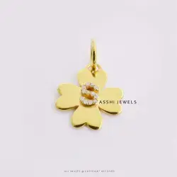 14K Yellow Gold Plated S Letter Diamond Clover Enhancer Lock Jewelry