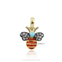 14K Yellow Gold Plated Diamond Enamel Bee Charm Jewelry