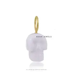 White Agate Skull 14K Yellow Gold Plated Charm Jewelry