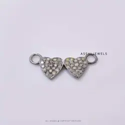 925 Silver Gray Plated  Diamond Heart connector charm Jewelry