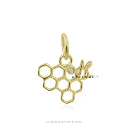 14K Yellow Gold Diamond Honey Comb Charm Jewelry
