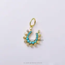 14K Yellow Gold Plated Turquoise Diamond Horseshoe Charm Jewelry