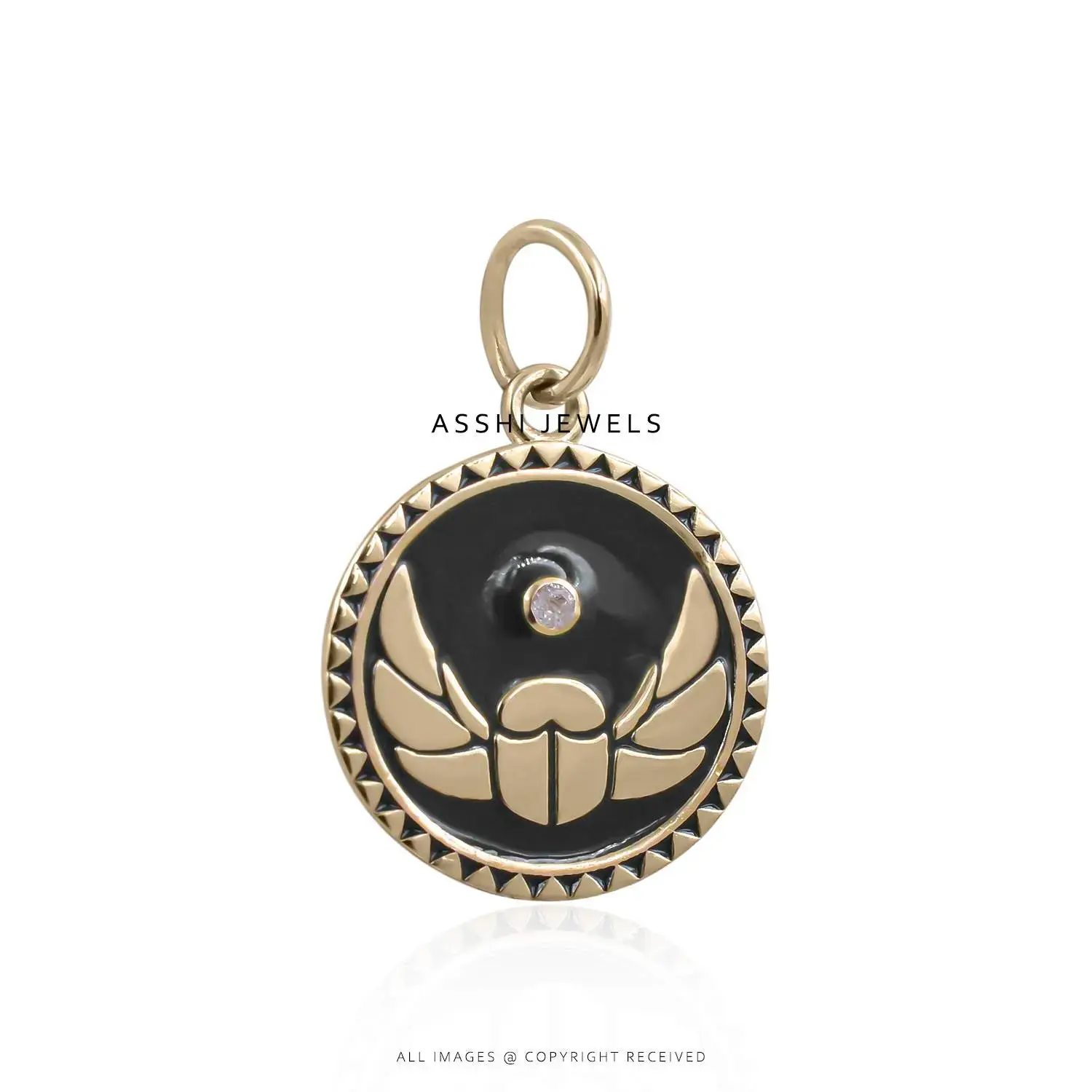 14K Yellow Gold Diamond Pine Green Enamel Crab Charm Jewelry