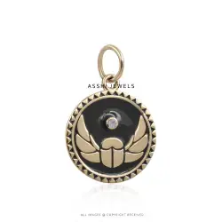 14K Yellow Gold Diamond Pine Green Enamel Crab Charm Jewelry