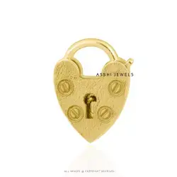 14K Yellow Gold Plated Plain Key Heart Padlock Jewelry