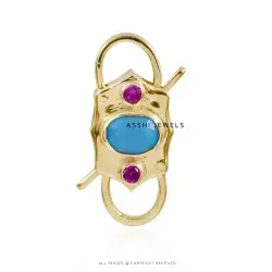 14K Yellow Gold Plated Turquoise Pink Onyx Padlock Jewelry