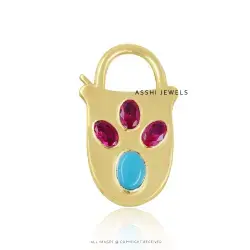 14K Yellow Gold Plated Pink Topaz Paw Padlock