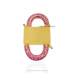 14K Yellow Gold Plated Pink Cubic Zirconia Padlock Jewelry