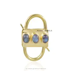14K Yellow Gold Plated Three Stone Labradorite Padlock Jewelry