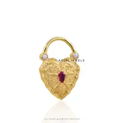 14K Yellow Gold Plated Amethyst Pink Topaz Pearl Heart Padlock Jewelry