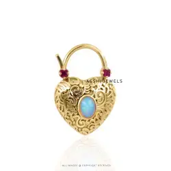 14K Yellow Gold Plated Turquoise & Pink Topaz Heart Padlock Jewelry