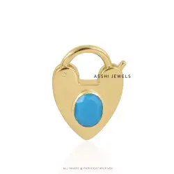 14K Yellow Gold Plated Turquoise Heart Sape Padlock Jewelry