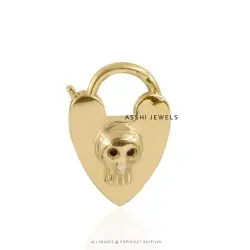 14K Yellow Gold Plated Skull Padlock Jewelry