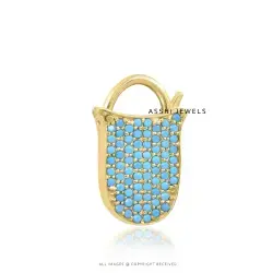 14K Yellow Gold Plated Turquoise One Side Openable Padlock Jewelry
