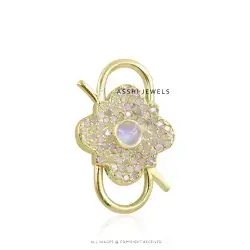 14K Yellow Gold Plated Diamond Moonstone Padlock