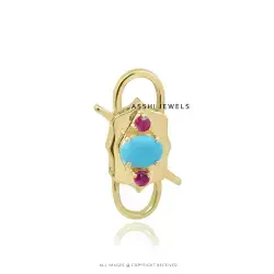 14K Yellow Gold Plated Pink Onyx &  Turquoise Padlock Jewelry