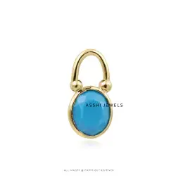 14K Yellow Gold Plated Turquoise Oval  Padlock Jewelry
