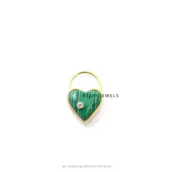 14K Yellow Gold Plated Malachite Heart Padlock Jewelry