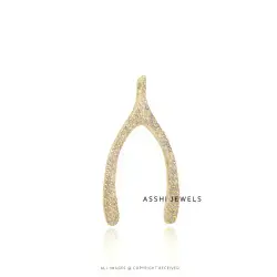 14K Yellow Gold Plated Diamond Wishbone  Jewelry Pendant