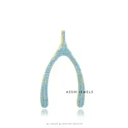 14K Yellow Gold Plated Turquoise Wishbone Pendant Jewelry