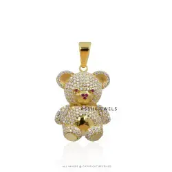 14K Yellow Gold Plated Moissanite teddy Bear Pendant Jewelry