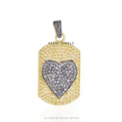 14K Yellow Gold Plated Diamond Dog Tag Heart Pendant Jewelry