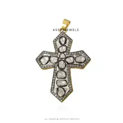 14K Yellow Gold Plated cubic Zirconia Cross Pendant Jewelry