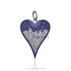 925 Silver Blue Sapphire Diamond Heart Pendant Jewelry