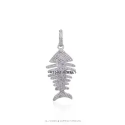 925 Silver Diamond Fish Bone Pendant Jewelry