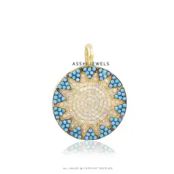 14K Yellow Gold Plated Turquoise & Diamond Pendant Jewelry