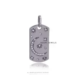 925 Silver Moon Diamond Dog Tag Pendant Jewelry