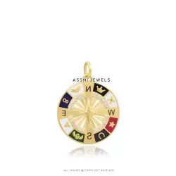 14k Yellow Gold Multi Enamel  Compass  Pendant Jewelry