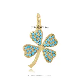 14K Yellow Gold Plated Turquoise Clover Pendant  Jewelry