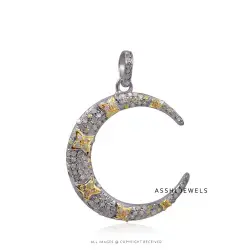 925 Silver Diamond Crescent Moon Pendant Jewelry