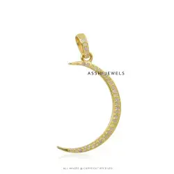 14K Yellow Gold Plated Diamond Moon Pendant Jewelry