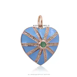14k Rose Gold Plated Diamond Heart Enamel Heart Pendant Jewelry
